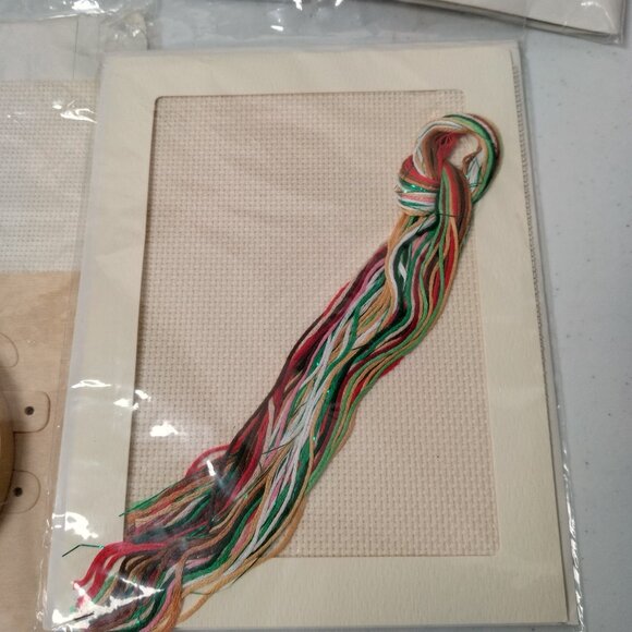 Christmas Cross Stitch Kit Lot of 6 Mixed Projects Ornaments Card Display Stand - Picture 11 of 14